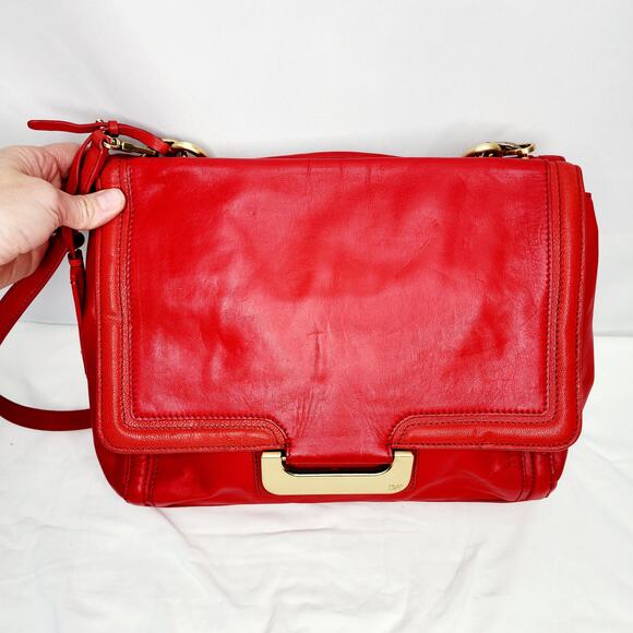Diane Von Furstenberg Red Leather New Harper Charlotte Shoulder Bag - Picture 3 of 16